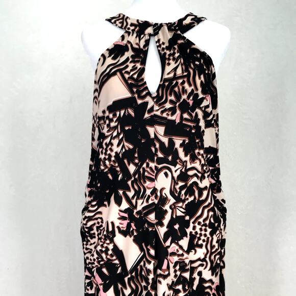 Halogen‎ Dress Womens Plus 1X Black Tan Halter Ruched Midi Asymmetric Resort - Picture 4 of 10